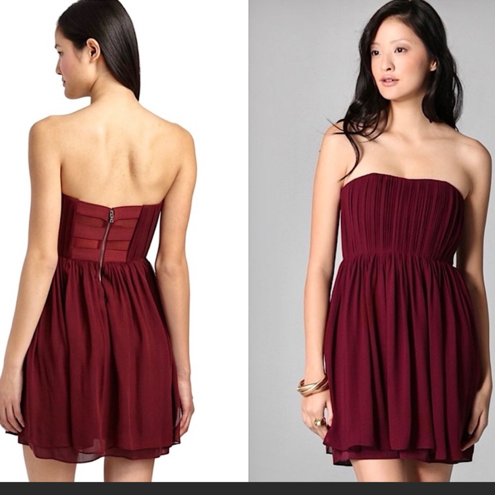 Alice + Olivia Mckell Maroon Silk Strapless Dress Size 0